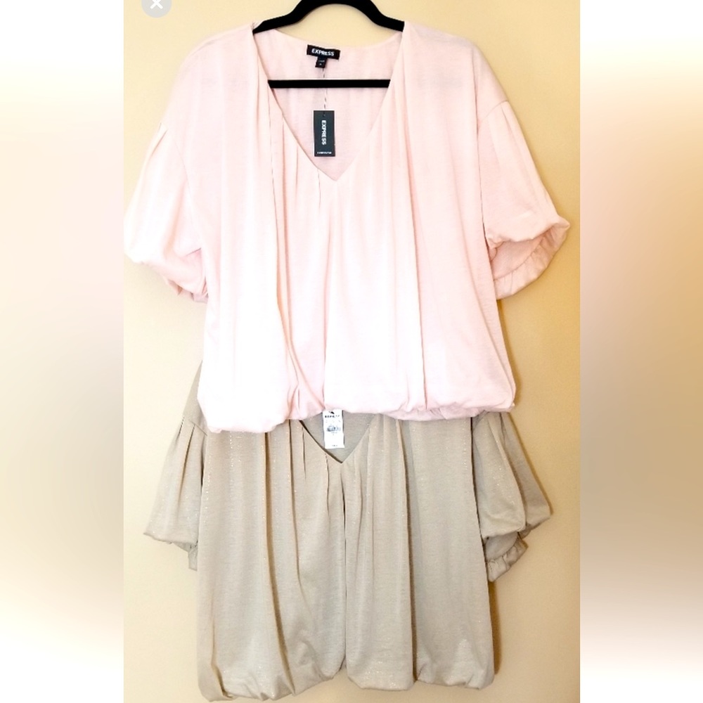 NWT Bundle of 2 Express Bubble Tops Blouse Pink and Tan Size XL Neutral Colors
